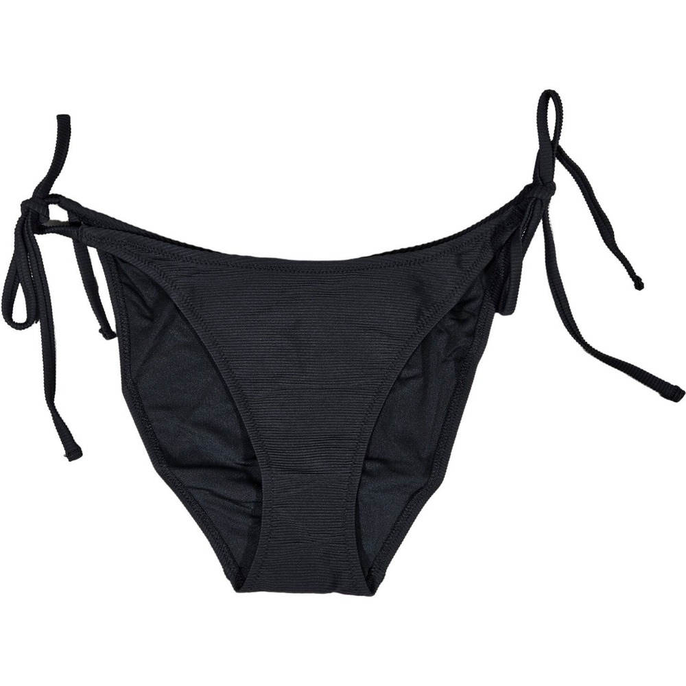 J. Crew Ribbed curved-waist cheeky string bikini bottom in Black M NWT‎
